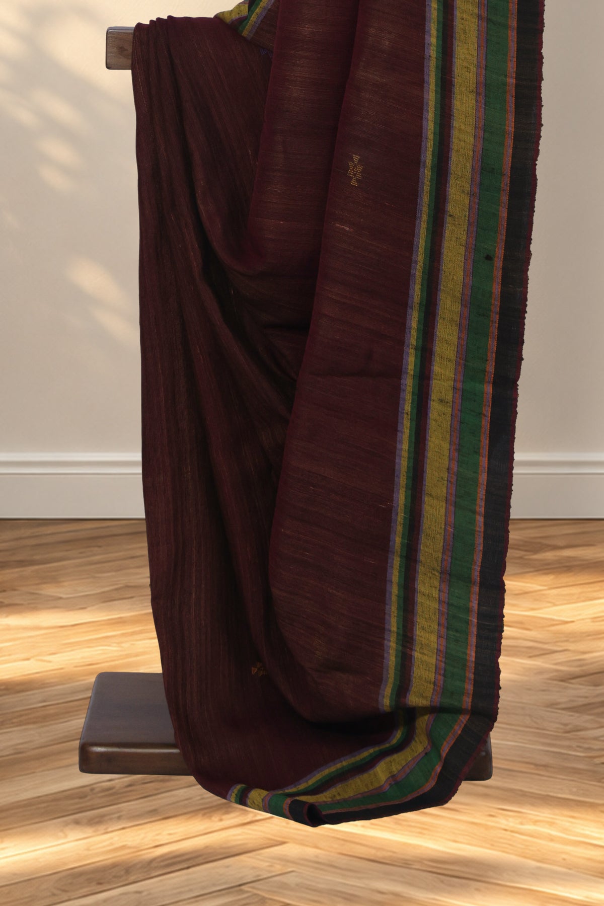 Coffee brown Bhujodi Tussar silk saree with tiny geometric woven motifs
