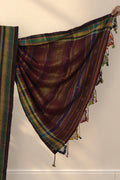 Yellow green and black striped border on Katthai Dhaaga Bhujodi saree