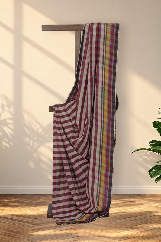 Gulabi Chowkdi pink and white check Bhujodi Tussar silk saree