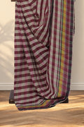Pink and white checkered Bhujodi Tussar silk saree handwoven in Kutch