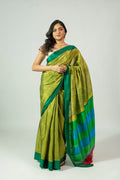 Ele Hasiru Ilkal saree with green body and traditional border