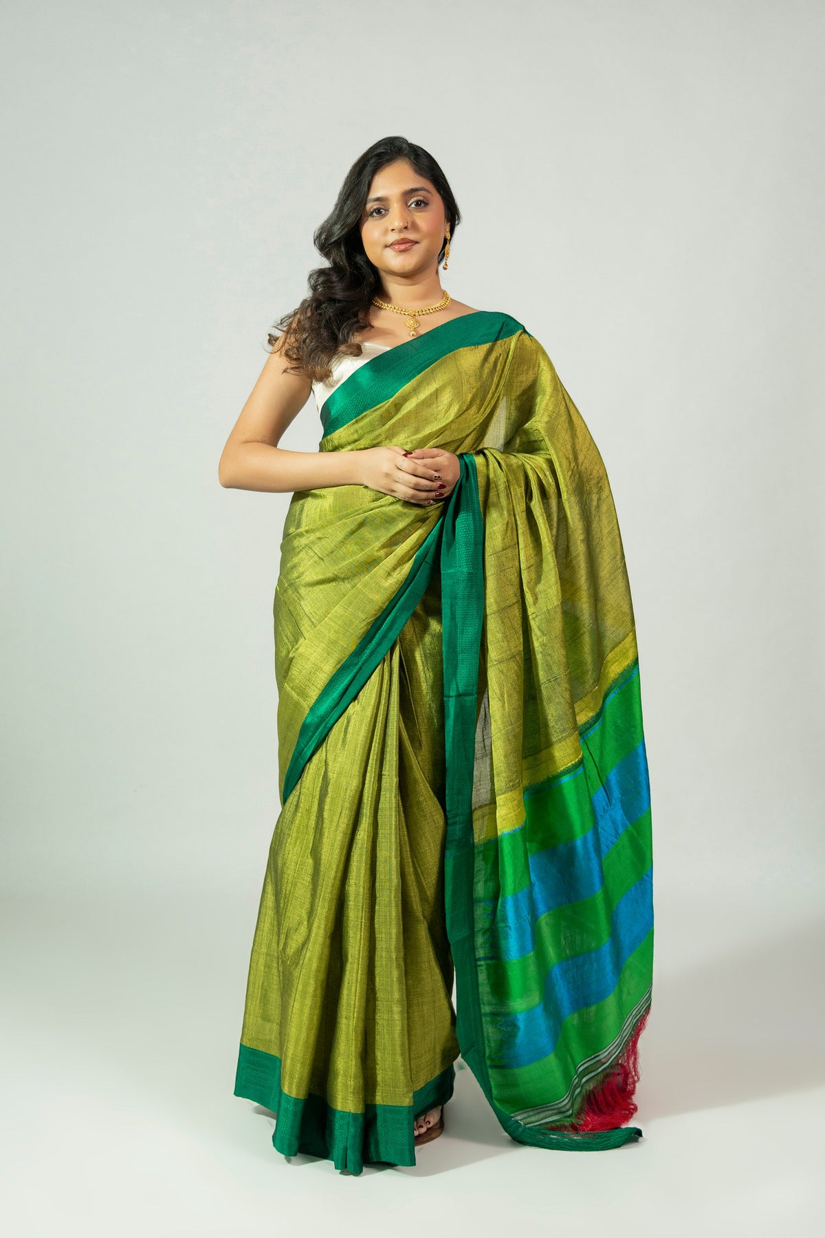 Ele Hasiru Ilkal saree with green body and traditional border