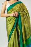 Green handwoven Ilkal saree with contrast border