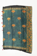 Khajuri Baag bottle green Ajrakh modal saree with hand block printed palm motifs
