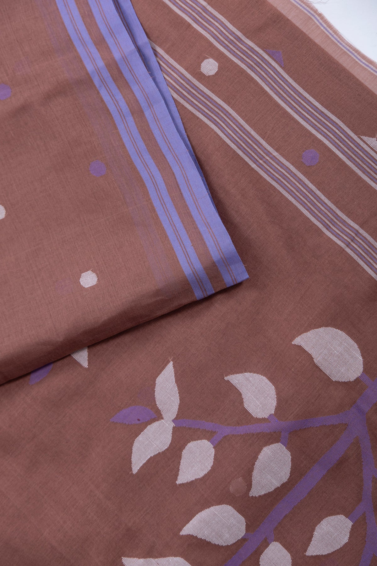 Mati Pata Jamdani saree showing cotton body and woven border