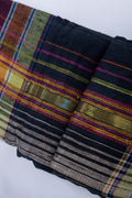 Meghdhanush Raat black Bhujodi Tussar silk saree with multicoloured woven stripes