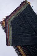 Kutchi woven pallu with golden zari stripes on Meghdhanush Raat Bhujodi saree