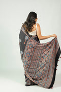 Rann Ni Raat Ajrakh saree with black selvedge and floral motif border