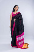 Ratri Gulabi Ilkal saree with dark body and pink contrast