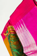 Mustard yellow handwoven Ilkal saree with contrast border