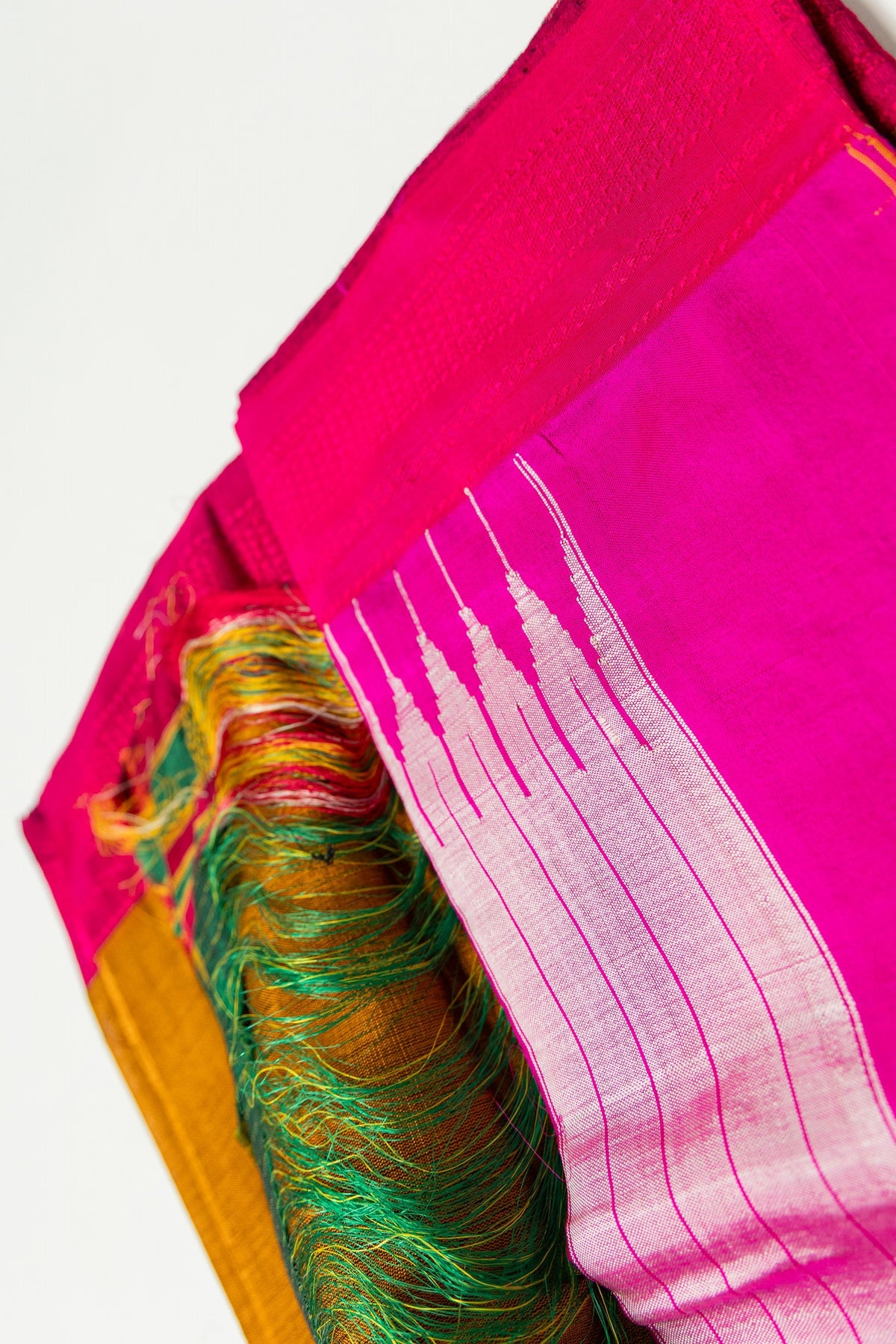 Mustard yellow handwoven Ilkal saree with contrast border