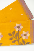 Handwoven flower motif pallu of Shorshe Phool Jamdani cotton saree