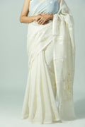 Ivory Jamdani cotton saree with handwoven palm tree border motifs